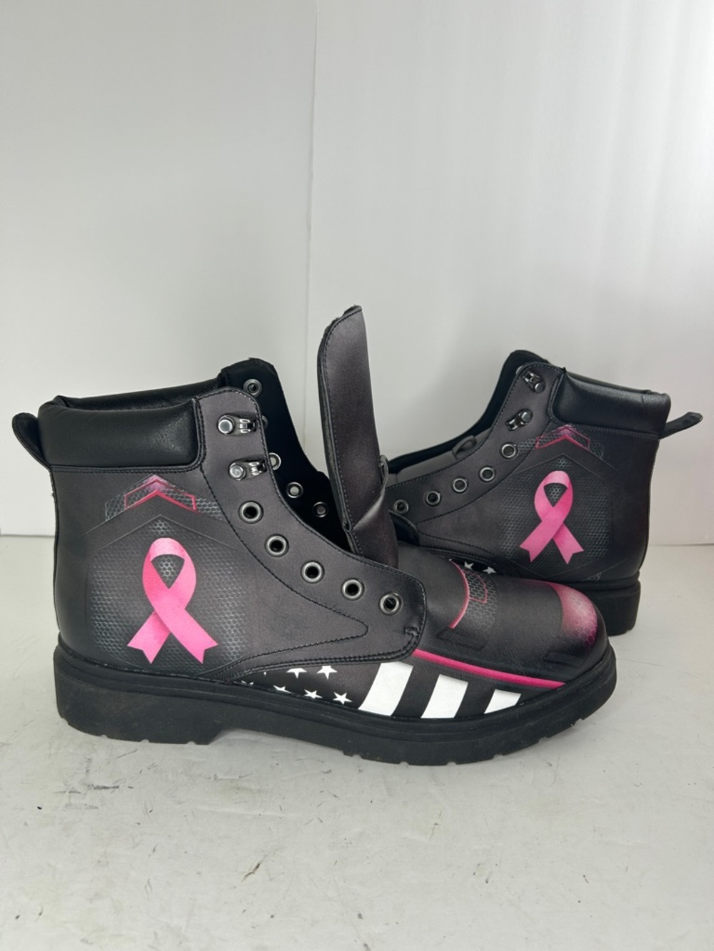 Women’s Black Boots with Pink Ribbon Accent